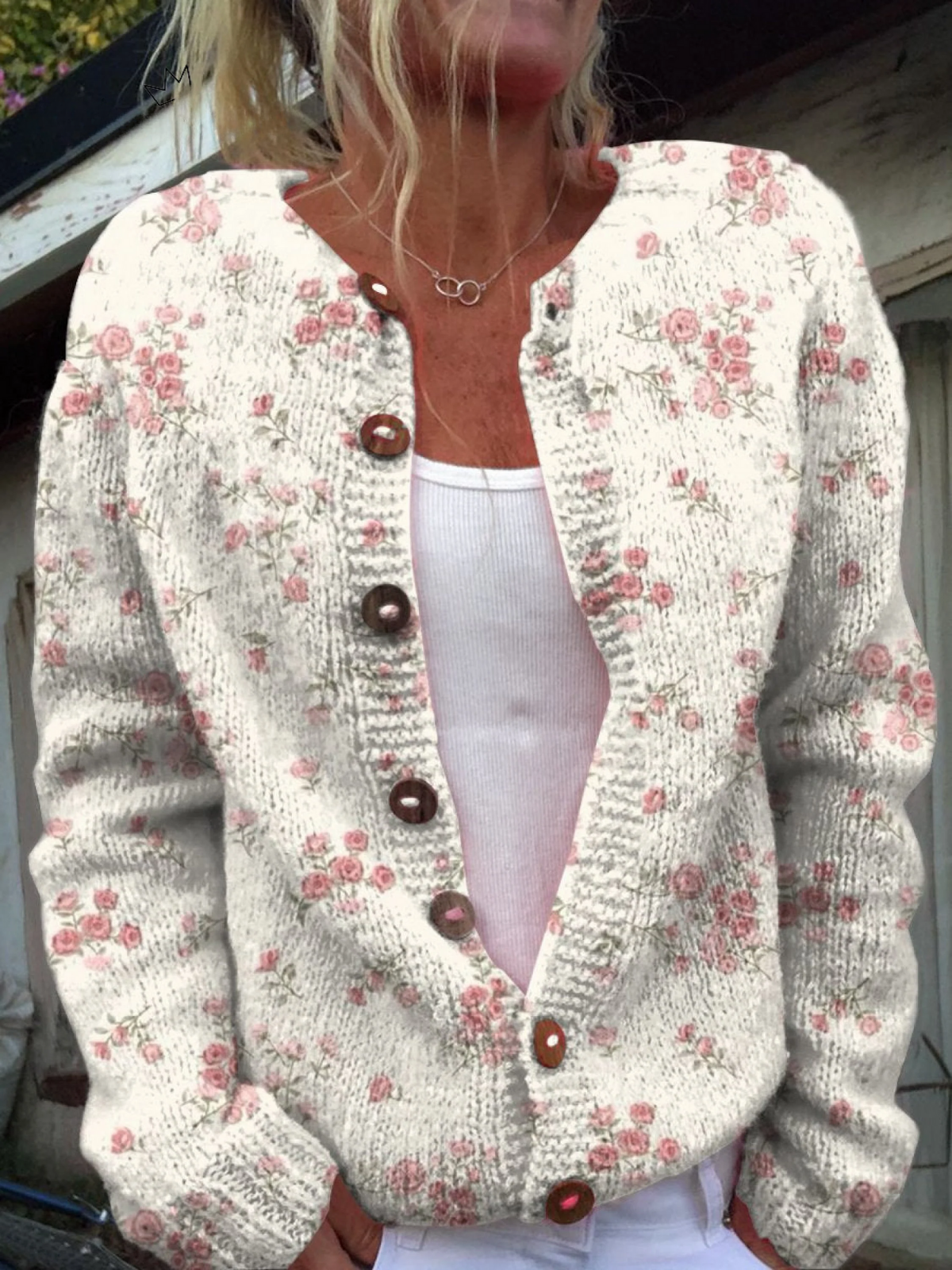 Evanthea | Cardigan in Maglia con Rose Rosa