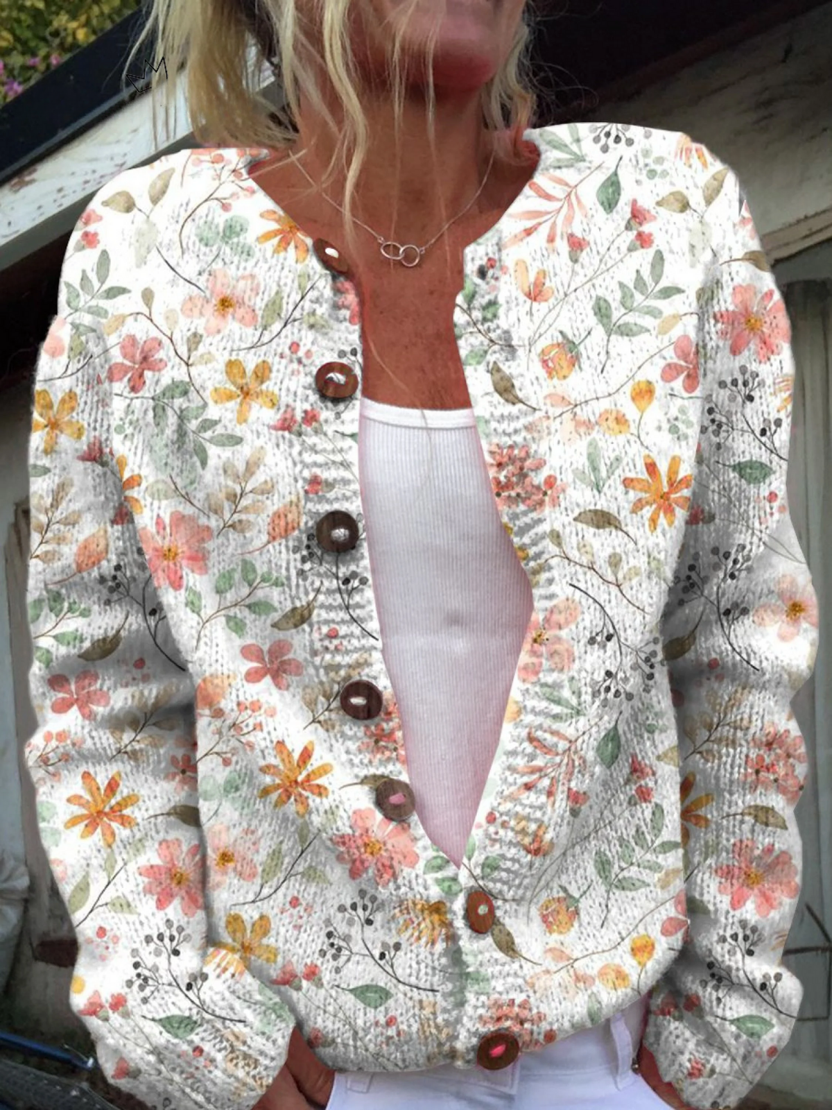 Greta | Cardigan in Maglia con Fiori Acquerello