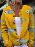 Anouk | Cardigan in Maglia Giallo con Stampa Pesci