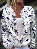Vynora | Cardigan in Maglia con Fiori e Uccellini