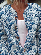 Tiverly | Cardigan in Maglia con Stampa Botanica Blu