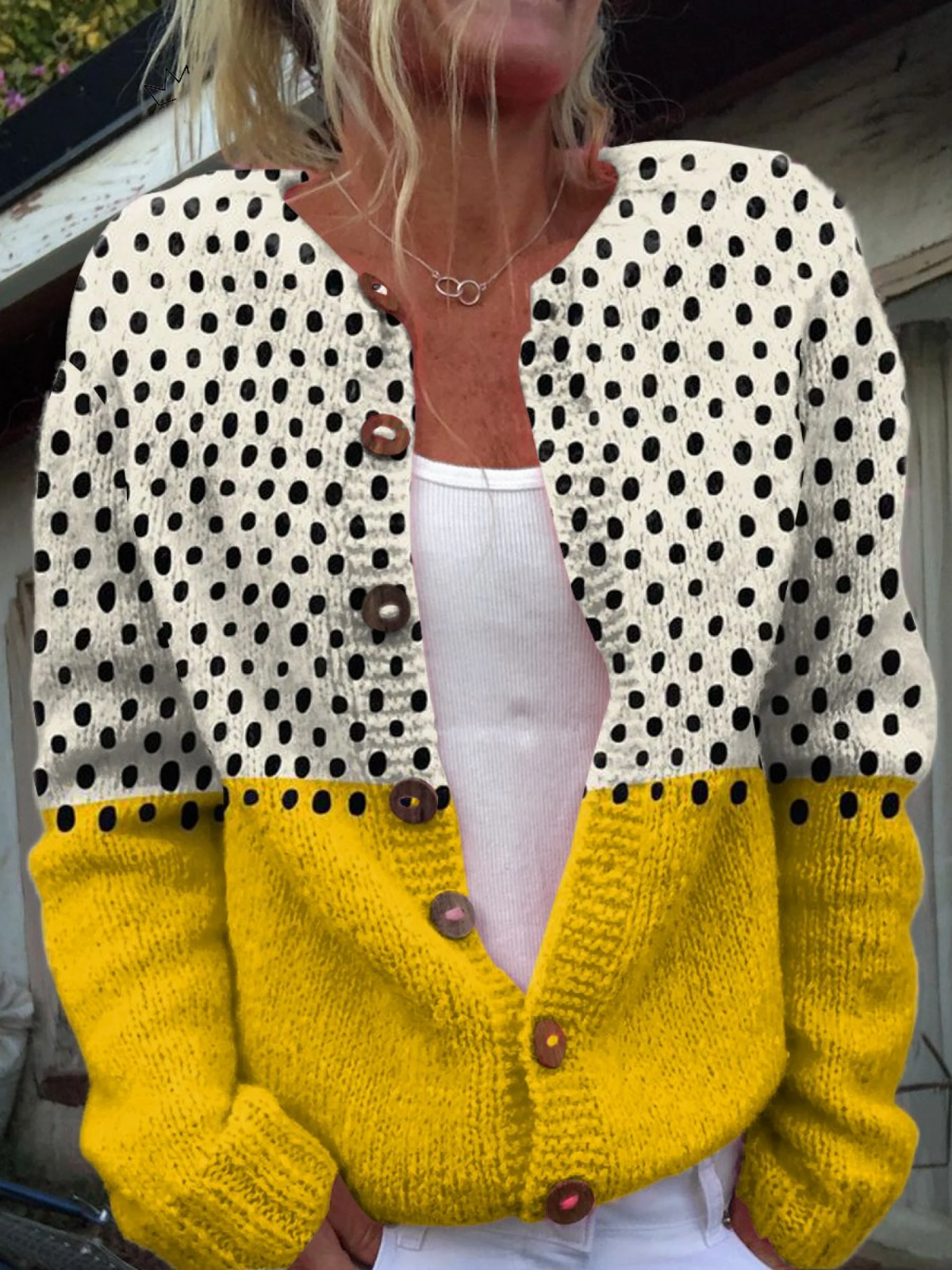 Junella | Cardigan in Maglia Bicolore a Pois