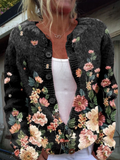 Kivara | Cardigan in Maglia Nero con Stampa Botanica
