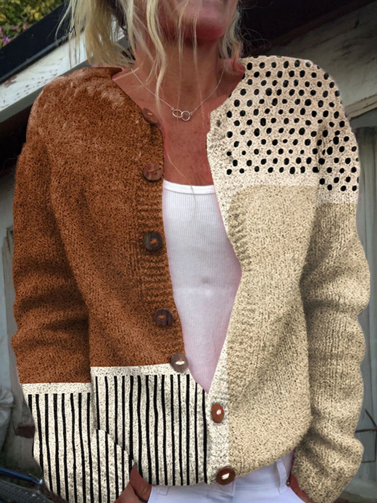 Eloise | Cardigan in Maglia Patchwork Caramello
