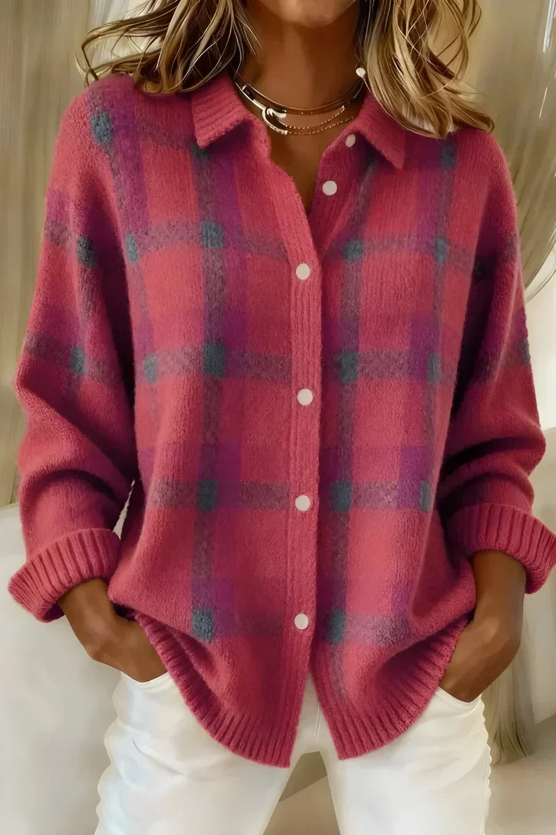 Ashley™ | Cardigan a quadri con colletto classico
