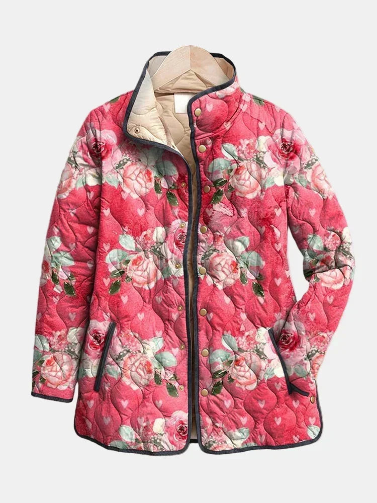 Freya | Incantevole giacca trapuntata con stampa floreale rosa