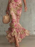 Abito Maxi Vintage con Stampa di Rose e Maniche a Sbuffo (Accessori non inclusi)