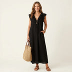 # Josette | Abito Maxi in Lino con Scollo a V e Volant