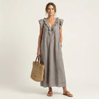 # Josette | Abito Maxi in Lino con Scollo a V e Volant