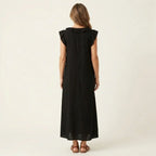 # Josette | Abito Maxi in Lino con Scollo a V e Volant