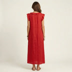 # Josette | Abito Maxi in Lino con Scollo a V e Volant