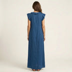 # Josette | Abito Maxi in Lino con Scollo a V e Volant