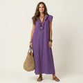 # Josette | Abito Maxi in Lino con Scollo a V e Volant