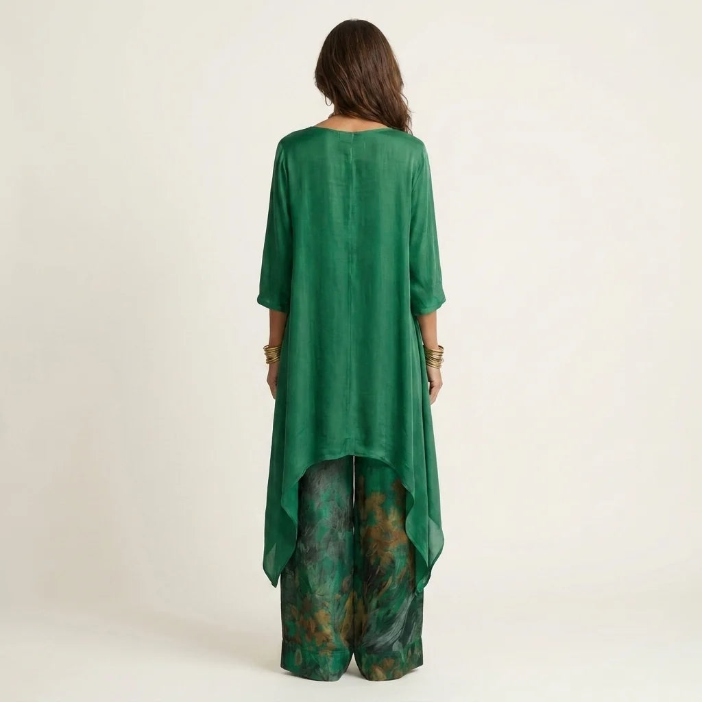 # Cariola | Completo Due Pezzi in Cotone e Seta con Tunica Asimmetrica