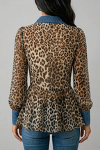 Fablenne™ | Giacca lunga con pannelli in denim a contrasto e stampa leopardata