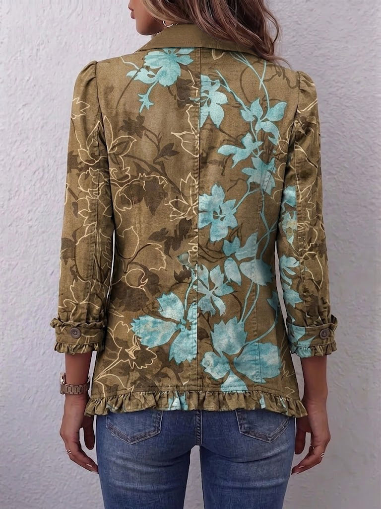 Sundara™ | Giacca boho con volant a gradiente, motivo floreale vintage