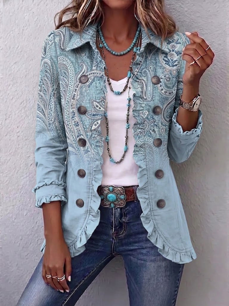 Estrella™ | Giacca vintage con stampa paisley e volant
