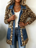 Fablenne | Giacca Lunga Leopardo con Inserti in Denim