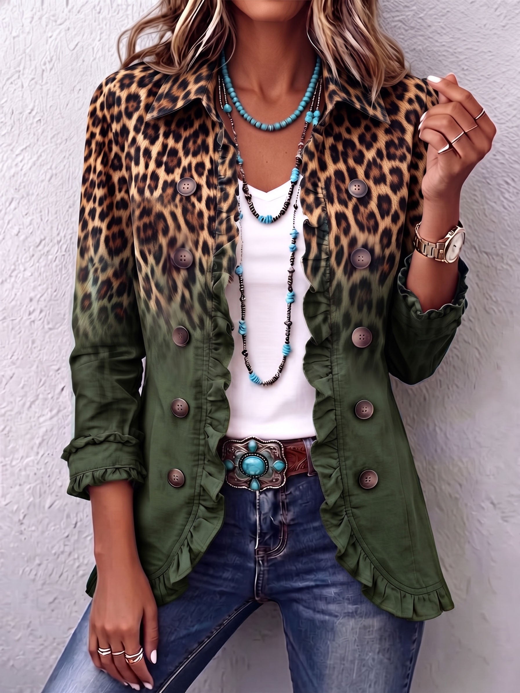 Elspeth™ | Blazer con volante leopardato sfumato