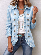 Charlene™ | Giacca a quadri gingham con volant e chiusura a bottoni