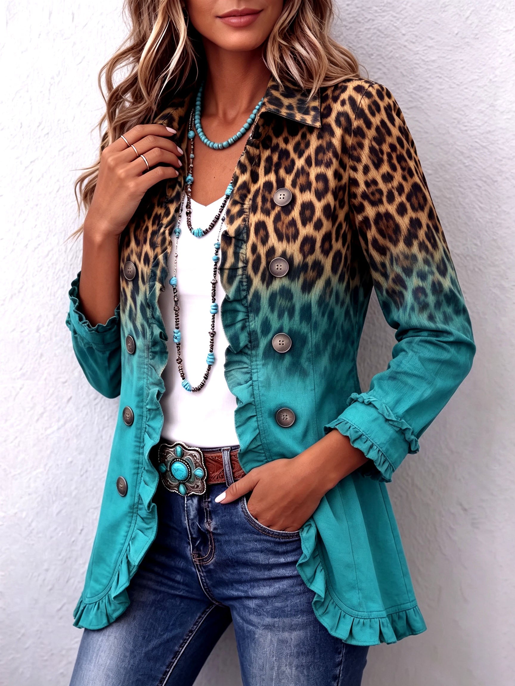 Elspeth™ | Blazer con volante leopardato sfumato