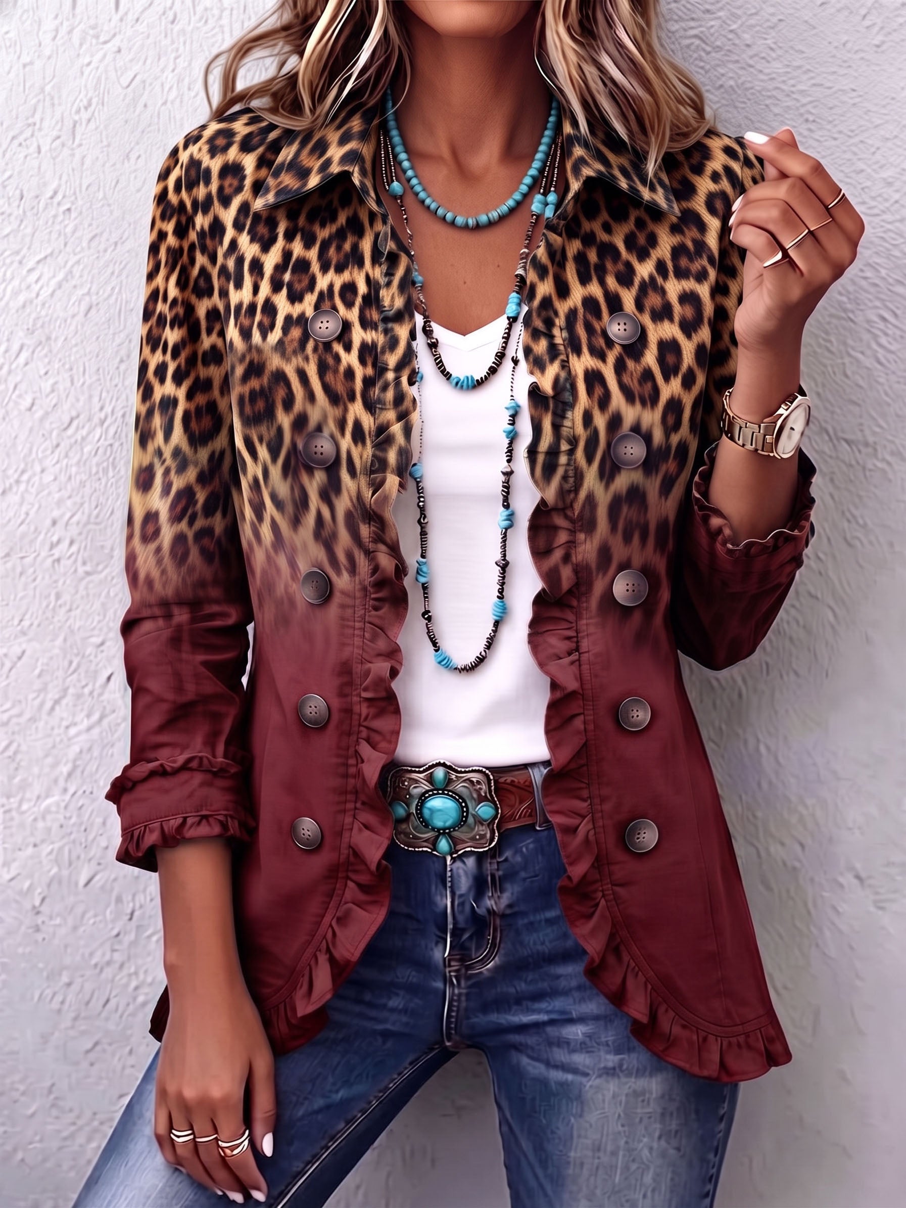 Elspeth™ | Blazer con volante leopardato sfumato