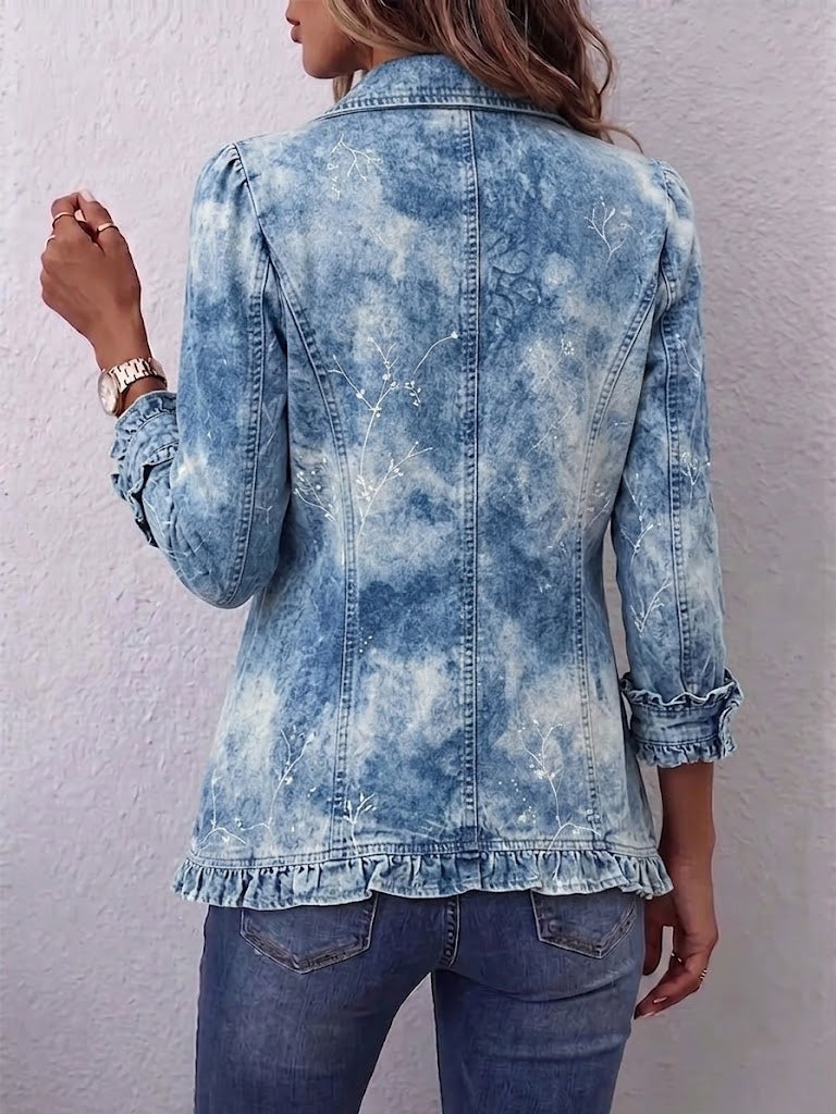 Jemison™ | Giacca in stile boho con stampa botanica vintage a gradiente e dettagli a volant