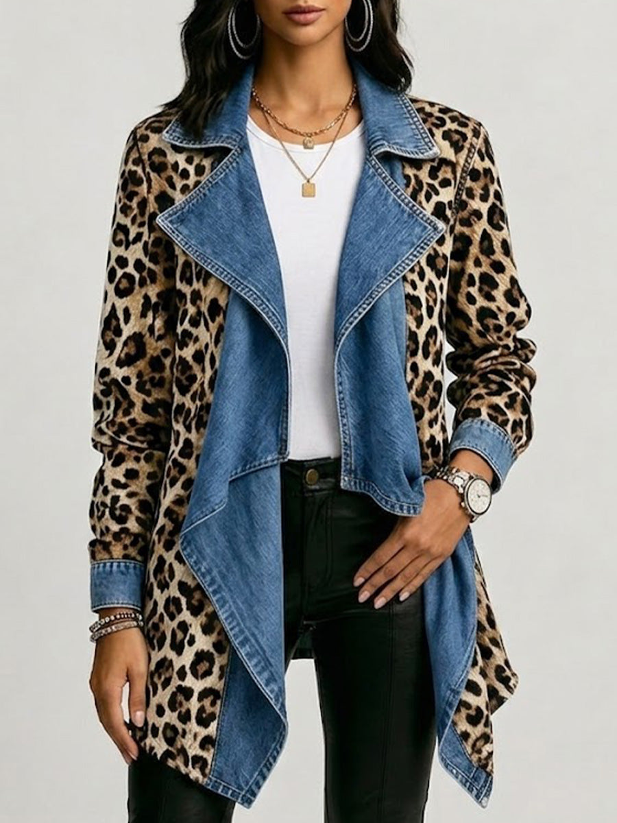 Sherilyn | Giacca Media Leopardo con Pannelli in Denim Lavato