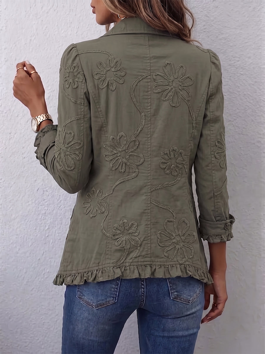 Kamberly™ | Giacca utility con ricami floreali in stile boho-chic, bordo a volante