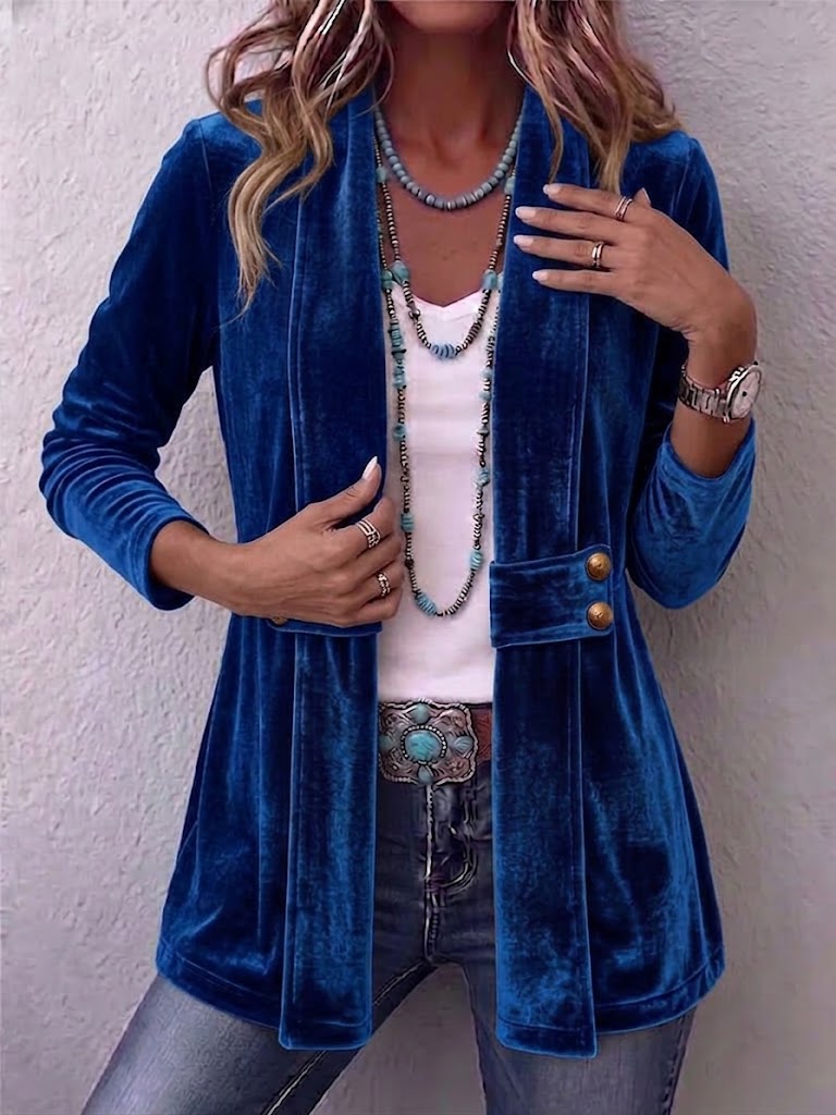 Holliwell™ | Giacca vintage con revers, dettaglio a bottoni, maniche lunghe, apertura frontale