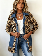 Fablenne | Giacca Lunga Leopardo con Inserti in Denim