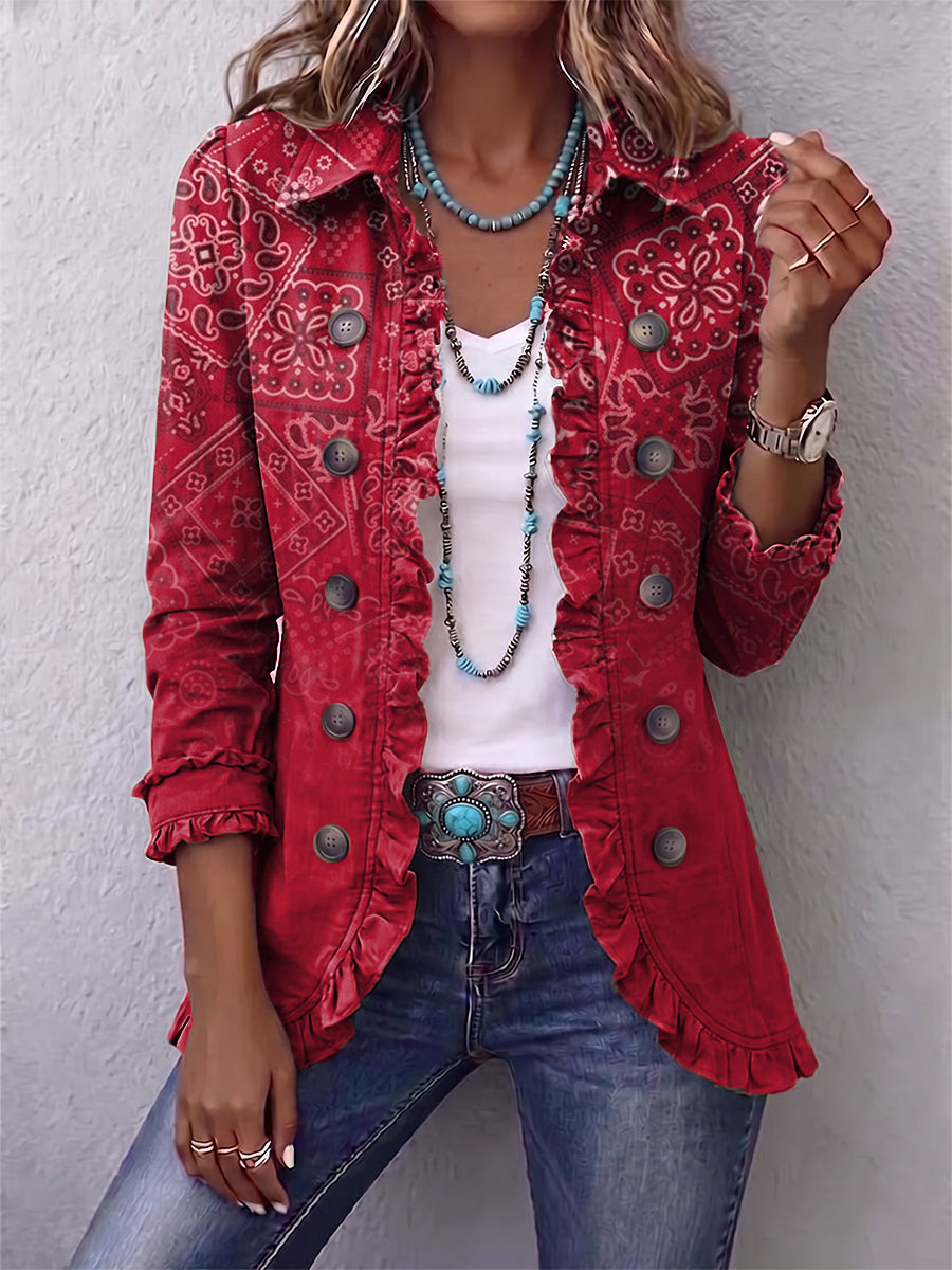 Criselle™ | Giacca bohemien con stampa paisley ombré e volant