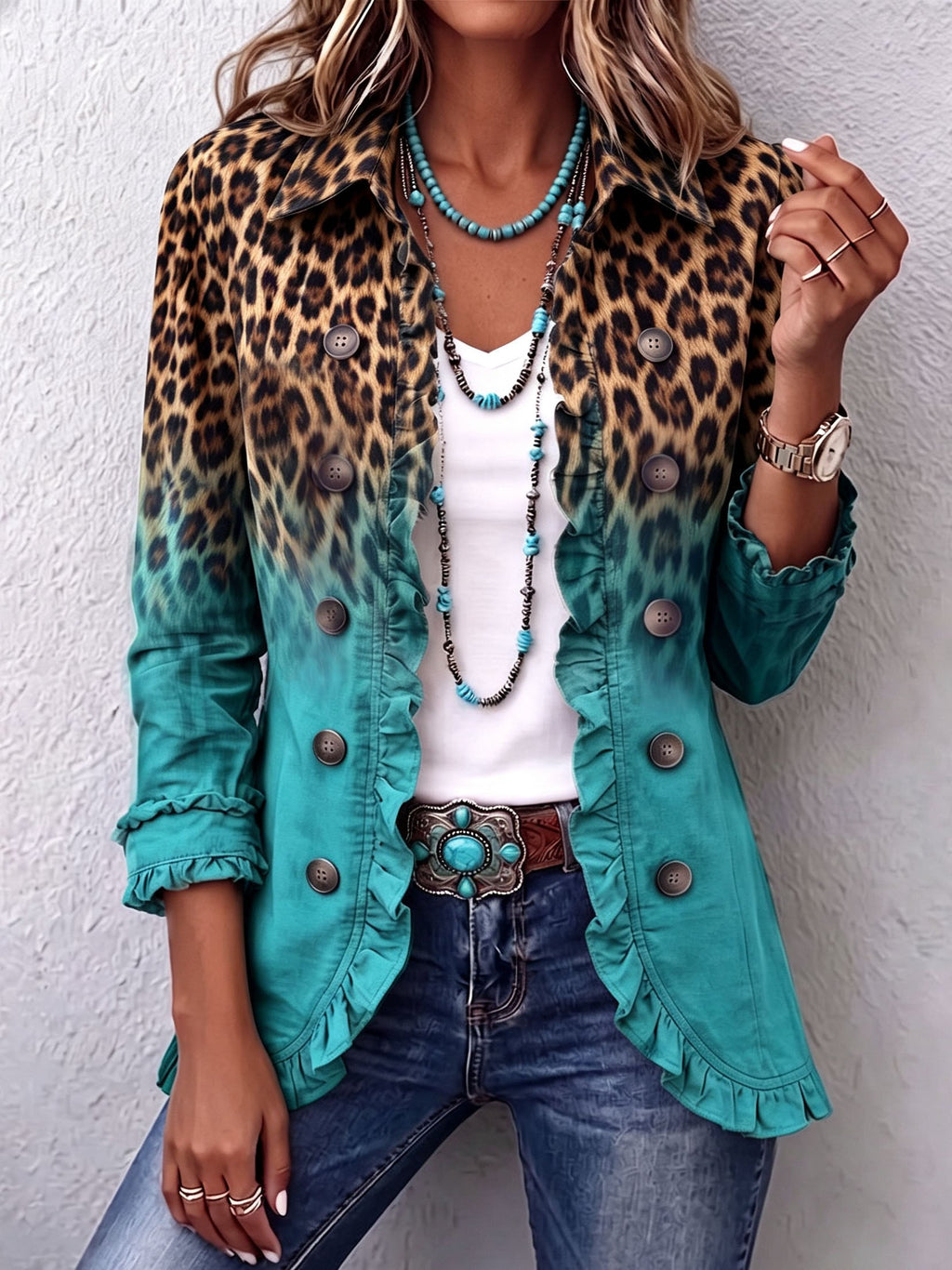 Elspeth™ | Blazer con volante leopardato sfumato