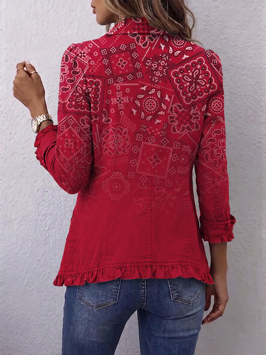 Criselle™ | Giacca bohemien con stampa paisley ombré e volant