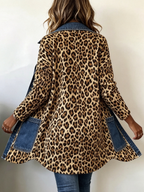 Fablenne | Giacca Lunga Leopardo con Inserti in Denim
