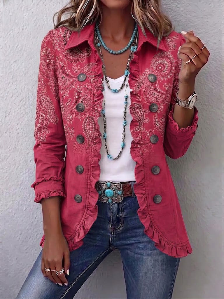 Anouk™ | Giacca vintage con stampa paisley a balze