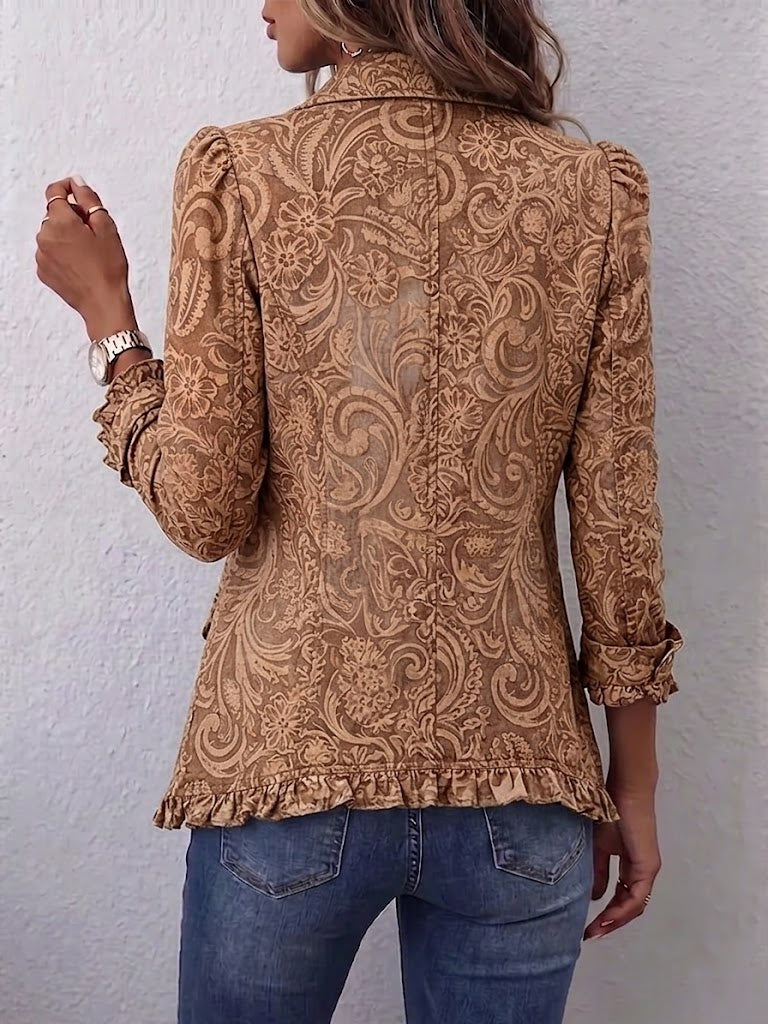 Vyclara™ | Giacca vintage bohemiana con stampa floreale e volant