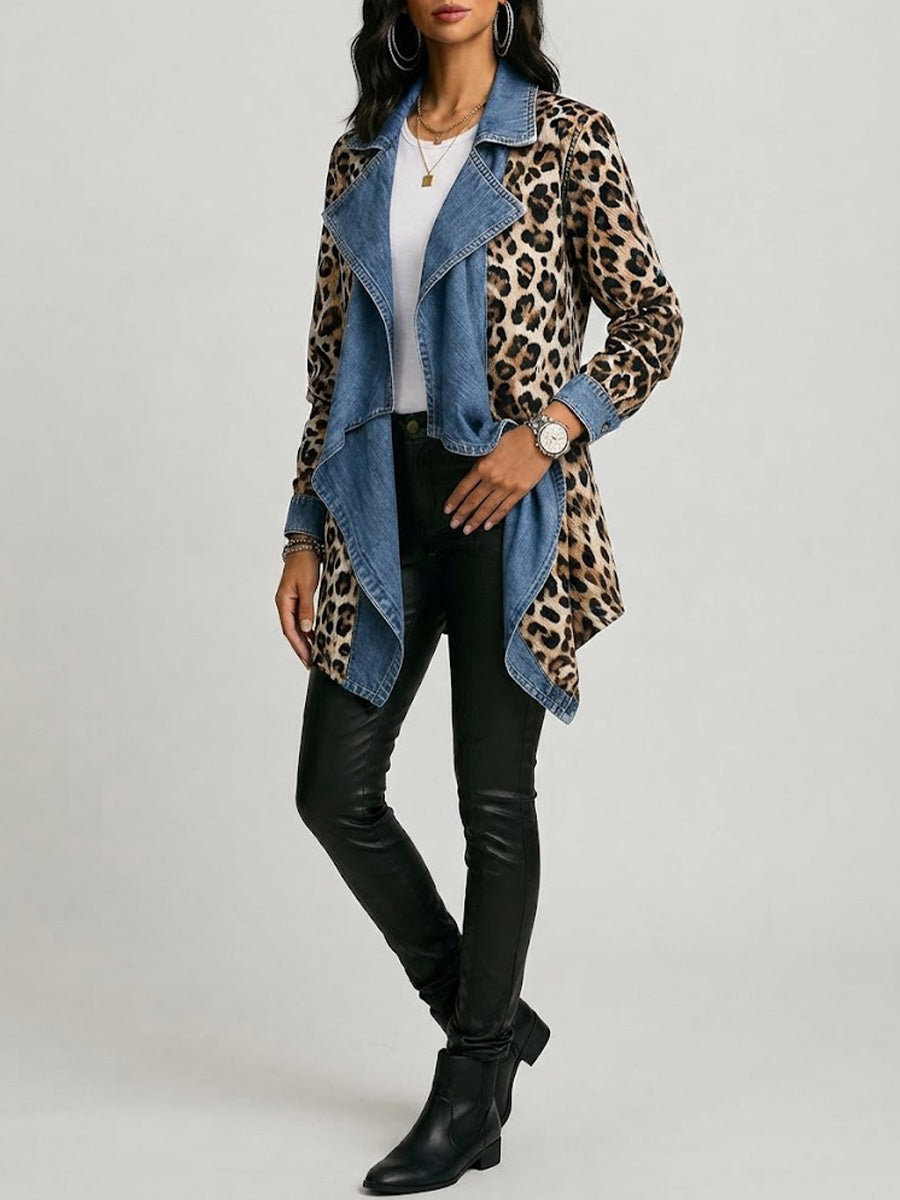 Sherilyn | Giacca Media Leopardo con Pannelli in Denim Lavato