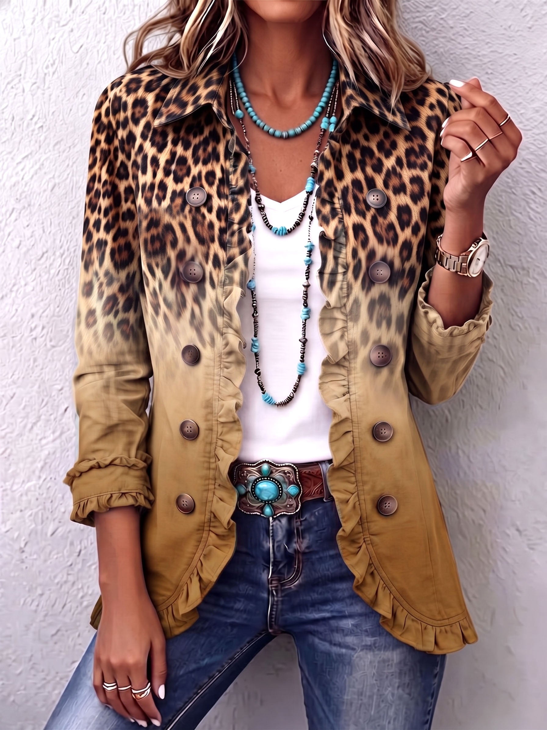 Elspeth™ | Blazer con volante leopardato sfumato